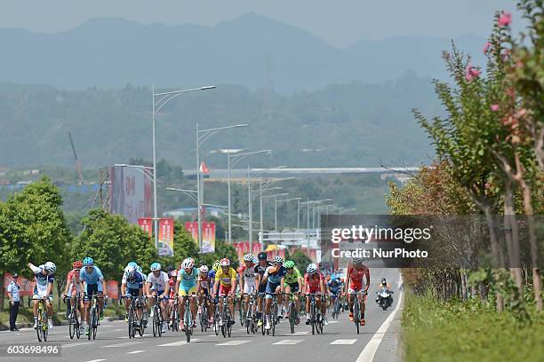 Break out group of riders during the third stage, 114.7 km Chongqing Banan circuit race, during the 2016 Tour of China 1. Chongqing is a major city...