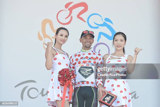 Mauricio Ortega from RTS-Santic Racing Team withe Polka Dot Jersey - The king of the Mountains, prepares ahead of the third stage,during the third...