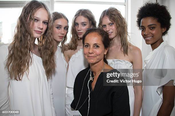 Maria Cornejo and Models - Backstage - September 2016 - New York Fashion Week at Pier 59 on September 12, 2016 in New York City.