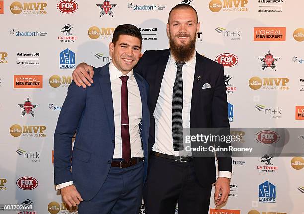 Chris Dawes and Max Gawn of the Demons arrive at the 2016 AFL Players MVP Awards at Peninsula on September 13, 2016 in Melbourne, Australia.