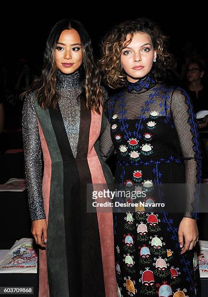 Actresses Jamie Chung and Camren Bicondova attend the Vivienne Tam fashion show during New York Fashion Week: The Shows at The Arc, Skylight at...