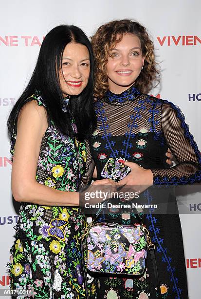 Designer Vivienne Tam poses backstage with actress Camren Bicondova at the Vivienne Tam fashion show during New York Fashion Week: The Shows at The...