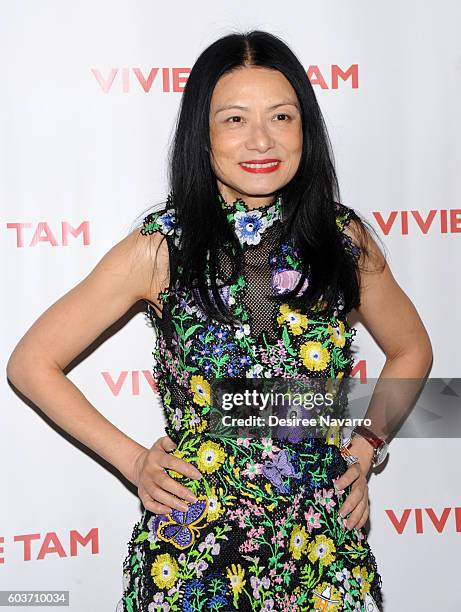 Designer Vivienne Tam poses backstage at the Vivienne Tam fashion show during New York Fashion Week: The Shows at The Arc, Skylight at Moynihan...