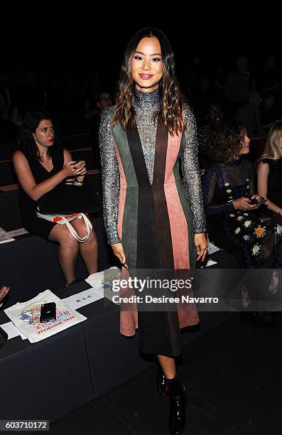 Actress Jamie Chung attends the Vivienne Tam fashion show during New York Fashion Week: The Shows at The Arc, Skylight at Moynihan Station on...