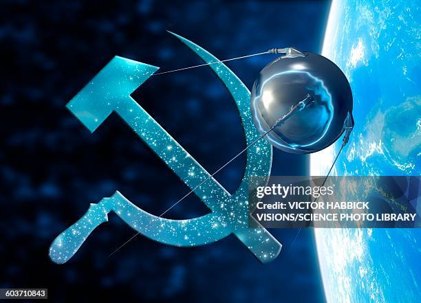 sputnik and the russian hammer and sickle - sputnik stock illustrations