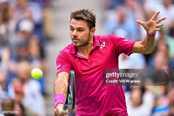 Stan Wawrinka of Switzerland in action against Novak Djokovic of Serbia during their Men's Singles Final Match of the 2016 US Open at the USTA Billie...