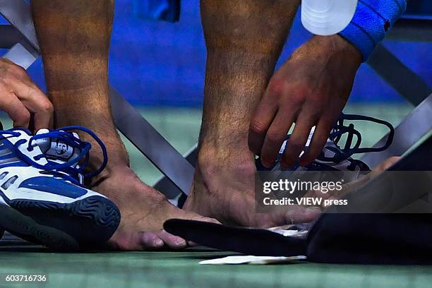 Novak Djokovic of Serbia against Stan Wawrinka of Switzerland during their Men's Singles Final Match of the 2016 US Open at the USTA Billie Jean King...