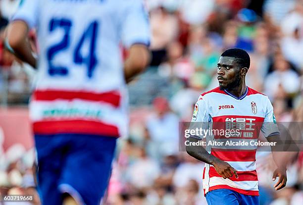 Jeremie Boga of Granada CF looks on during the match between Granada CF vs SD Eibar as part of La Liga at Nuevo los Carmenes Stadium on September 11,...