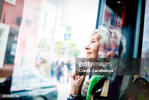 Senior woman in the bus Senior woman in the bus