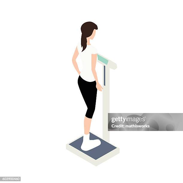 medical scale illustration - woman weight scale stock illustrations