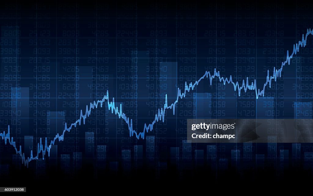 Abstract Business Chart With Uptrend Line Graph On Blue Background High ...