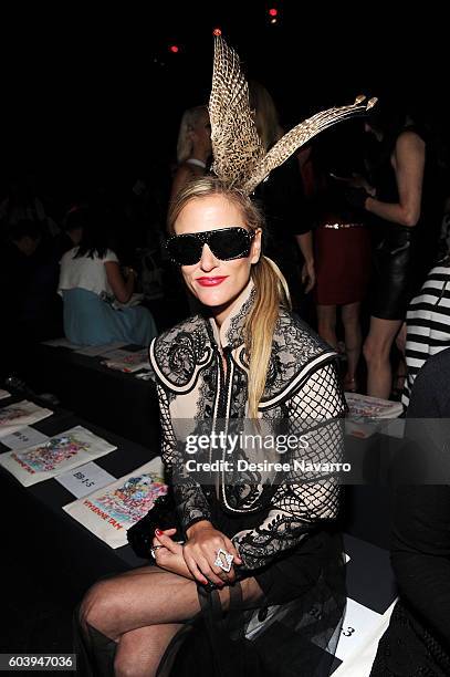 Art curator Stacy Engman attends the Vivienne Tam fashion show during New York Fashion Week: The Shows at The Arc, Skylight at Moynihan Station on...