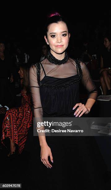 Singer Megan Nicole attends the Vivienne Tam fashion show during New York Fashion Week: The Shows at The Arc, Skylight at Moynihan Station on...