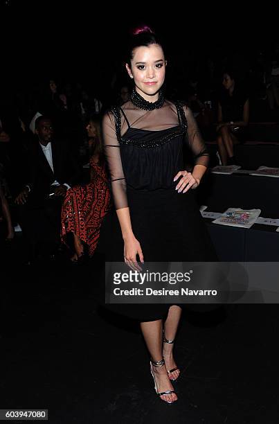 Singer Megan Nicole attends the Vivienne Tam fashion show during New York Fashion Week: The Shows at The Arc, Skylight at Moynihan Station on...