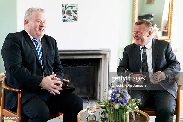 Prime Minister Lars Loekke Rasmussen holds a press briefing with visiting Prime Miniser of Iceland, Sigurdur Ingi Johansson, at the PM's official...