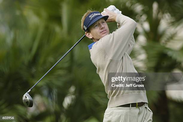 Brad Faxon hits a shot during the fourth round of the Accenture Match Play Championship at the La Costa Resort and Spa in Carlsbad, California....