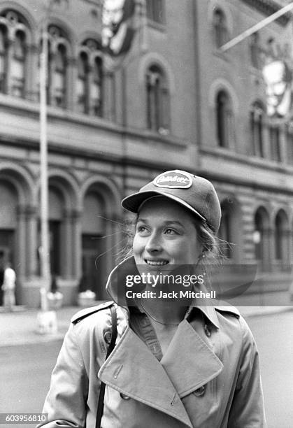 Meryl Streep photograhed outside of the Public Theater in 1979.