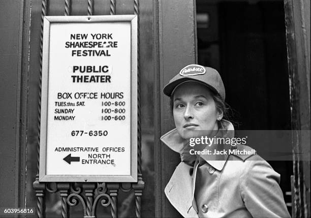 Meryl Streep photograhed outside of the Public Theater in 1979.