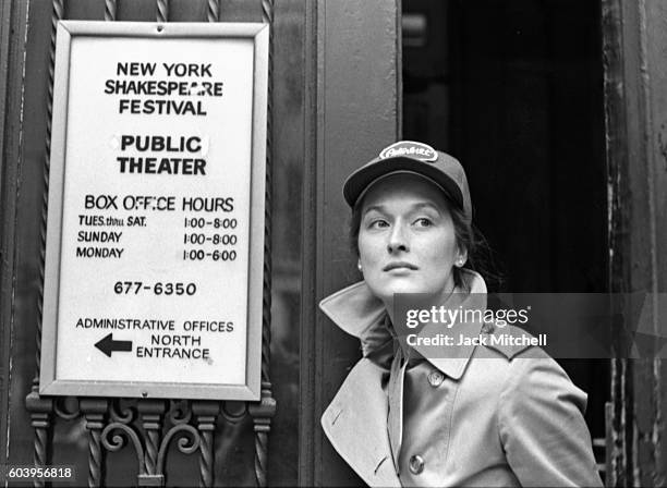 Meryl Streep photograhed outside of the Public Theater in 1979.