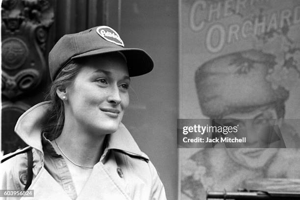 Meryl Streep photograhed outside of the Public Theater in 1979.