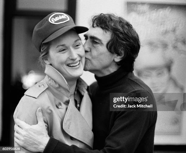 Meryl Streep and Joseph Papp photographed in the Public Theater in 1979.