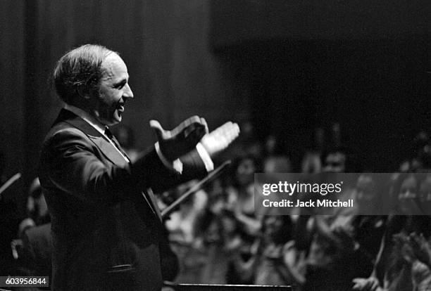 Pierre Boulez conducts one of his Rug Concerts in Philharmonic Hall in June 1973.