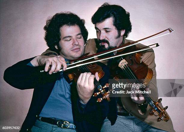 Musicians Pinchas Zukerman and Itzhak Perlman photographed in December 1979.