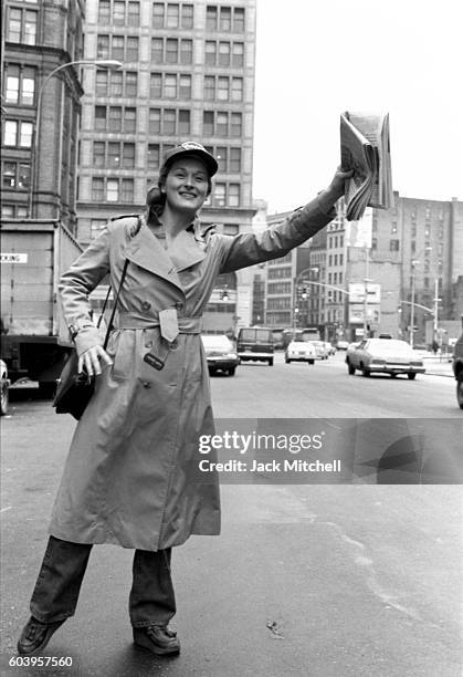 Meryl Streep photograhed outside of the Public Theater in 1979.