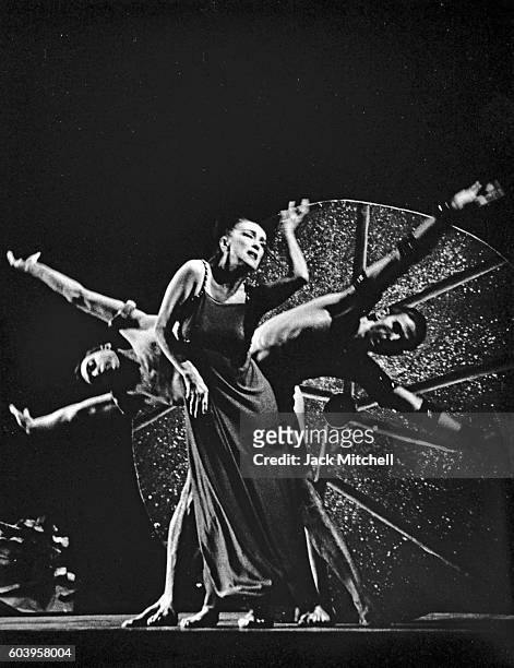 Martha Graham, Paul Taylor and Bertram Ross performing her Greek mythological ballet Alcestis, 1962.