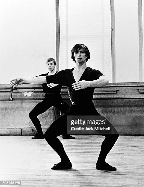 Rudolf Nureyev and Erik Bruhn in dance class, 1965.