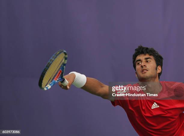 Chennai Open Tennis - Yuki Bhambri V/S Marchenko paying Aircel Chennai 2010 at Ahmedabad Education Society Ground on Saturday in Chennai.