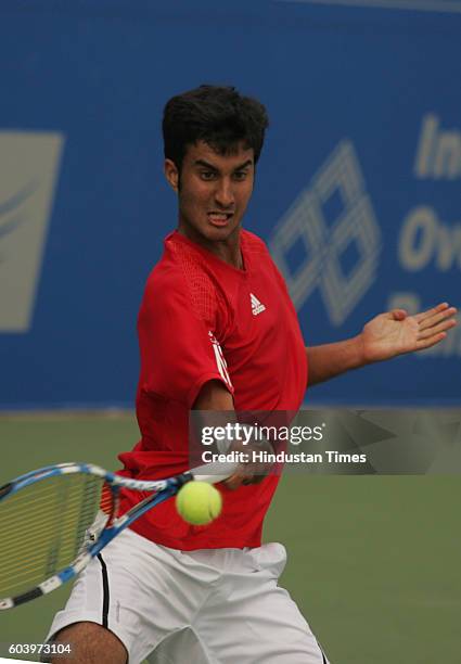 Chennai Open Tennis - Yuki Bhambri V/S Marchenko paying Aircel Chennai 2010 at Ahmedabad Education Society Ground on Saturday in Chennai.