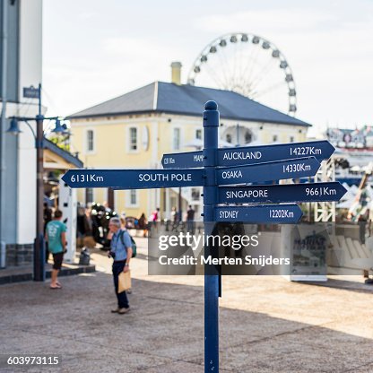 Distance And Direction Sign Long Distance Direction Signs At Va Waterfront High-Res Stock Photo ...
