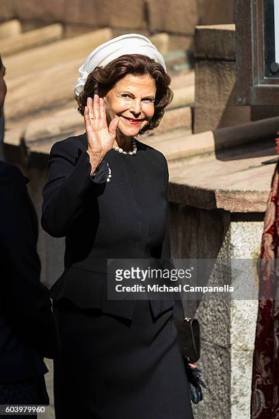 Queen Silvia of Sweden attends a ceremony at Storkyrkan in connection with the opening session of the Swedish parliament on September 13, 2016 in...