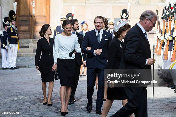 Princess Victoria of Sweden and Prince Daniel Westling of Sweden attend a ceremony at Storkyrkan in connection with the opening session of the...