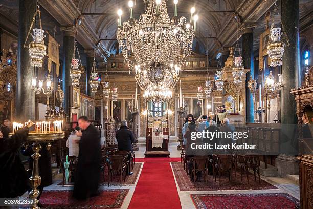 epiphany ceremony  panaghia greek orthodox church - greek orthodoxy stockfoto's en -beelden