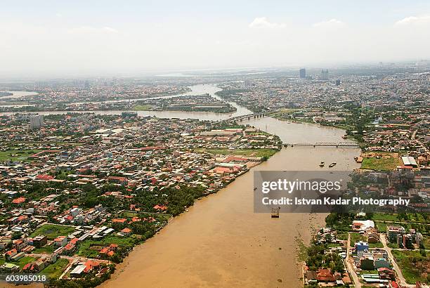 aerial view of ho chi minh city in southern vietnam - rio mekong imagens e fotografias de stock