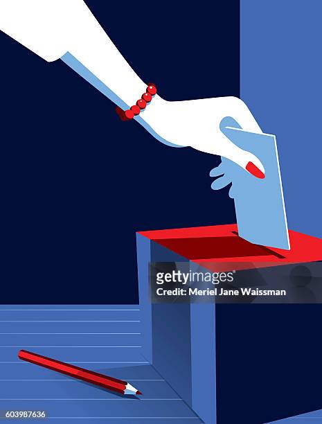 business woman voting at the ballot box - ballot box stock illustrations