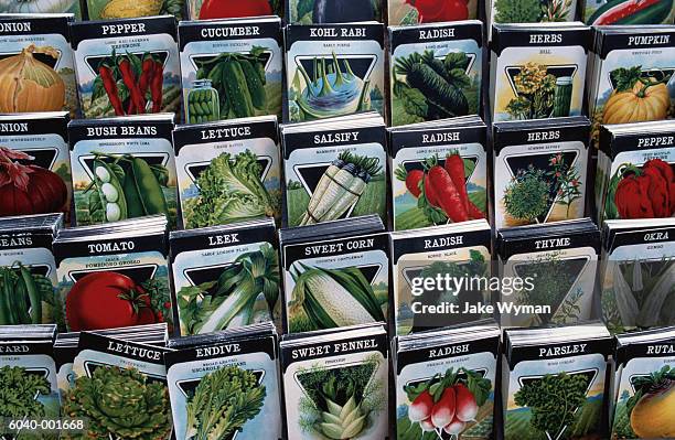 vegetable seed packets - same but different stock-fotos und bilder