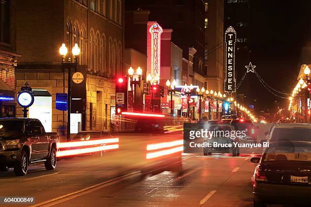 night view of downtown street - knoxville tennessee stock pictures, royalty-free photos & images