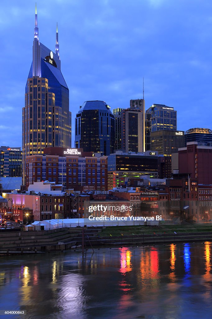 Twilight view of downtown Nashville