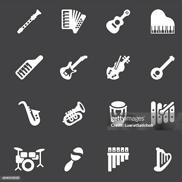 musical instruments white silhouette icons | eps10 - violin stock illustrations