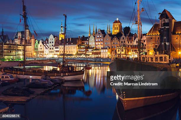 night in the city of gdansk - gdansk stock pictures, royalty-free photos & images