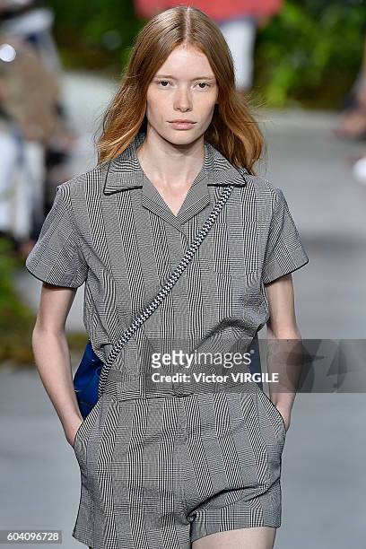 Model walks the runway during the Lacoste Ready to Wear Spring Summer 2017 fashion show during New York Fashion Week September 2016 on September 10,...