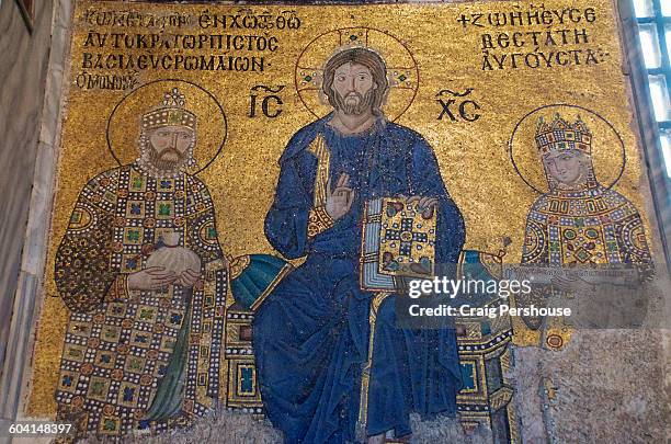 mosaic in aya sofya - medieval stock pictures, royalty-free photos & images