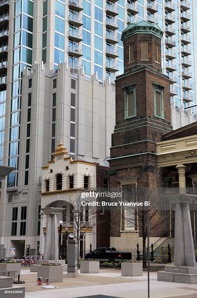 Historic and modern buildings in downtown