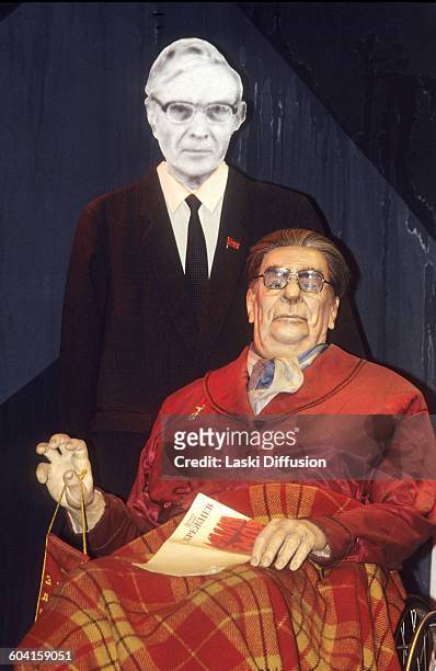 Effigies of Leonid Brezhnev and Mikhail Suslov at a wax figures gallery in Moscow, USSR, in April 1991.