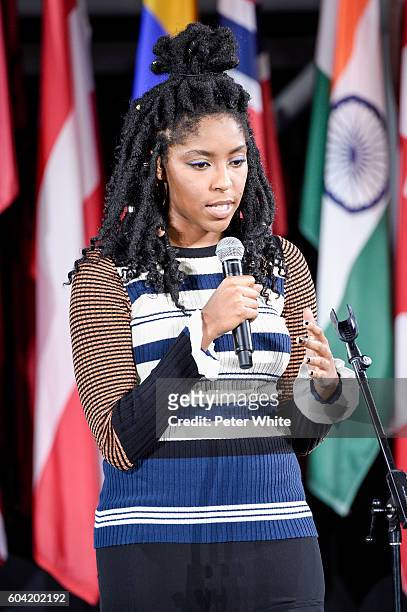 Jessica Williams speaks onstage during the Opening Ceremony fashion show during New York Fashion Week at Jacob Javitz Center on September 11, 2016 in...
