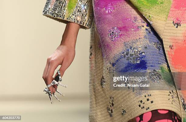 Model walks the runway at Libertine Spring/Summer 2017 fashion show during New York Fashion Week at The Gallery, Skylight at Clarkson Sq on September...