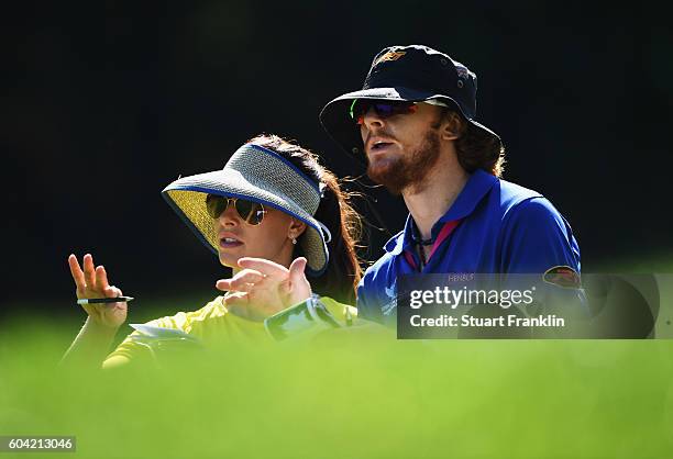 Maria Verchenova of Russia ponders a shot during practice prior to the start of the Evian Championship Golf on September 13, 2016 in Evian-les-Bains,...